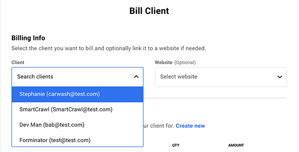 Dropdown of clients