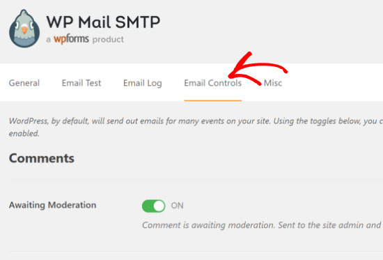 Email controls tab in WP Mail SMTP
