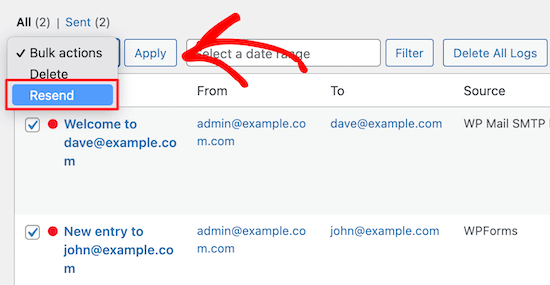 Resend multiple emails