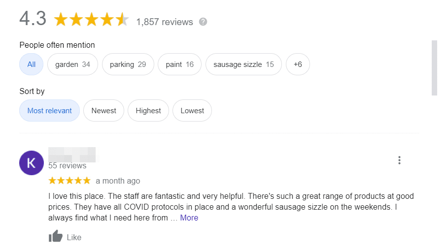 A screenshot of Google reviews