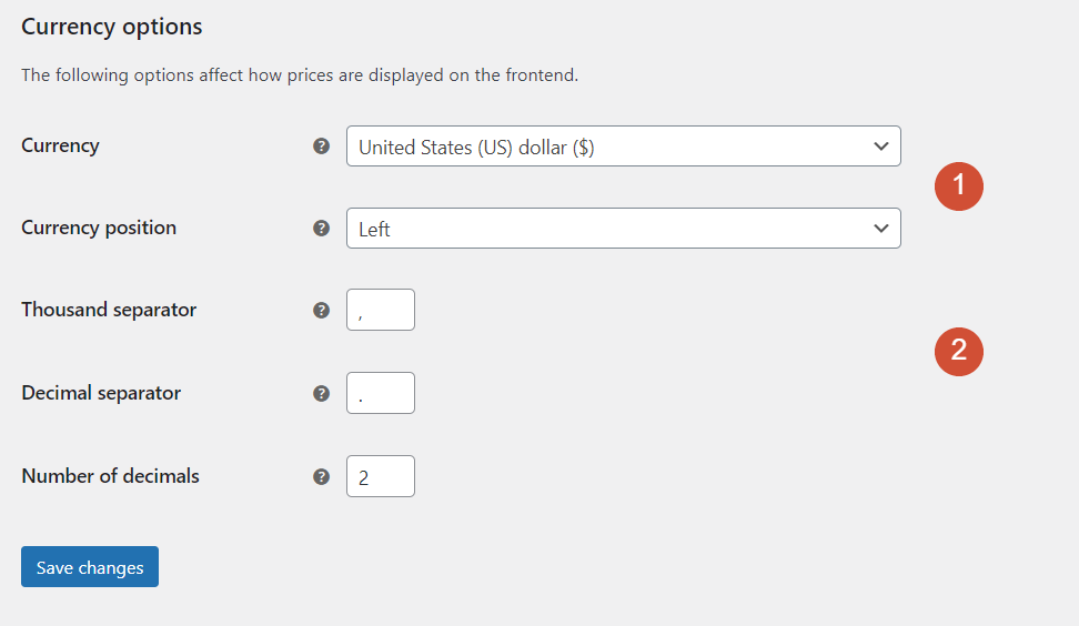 Configuring currency settings in WooCommerce