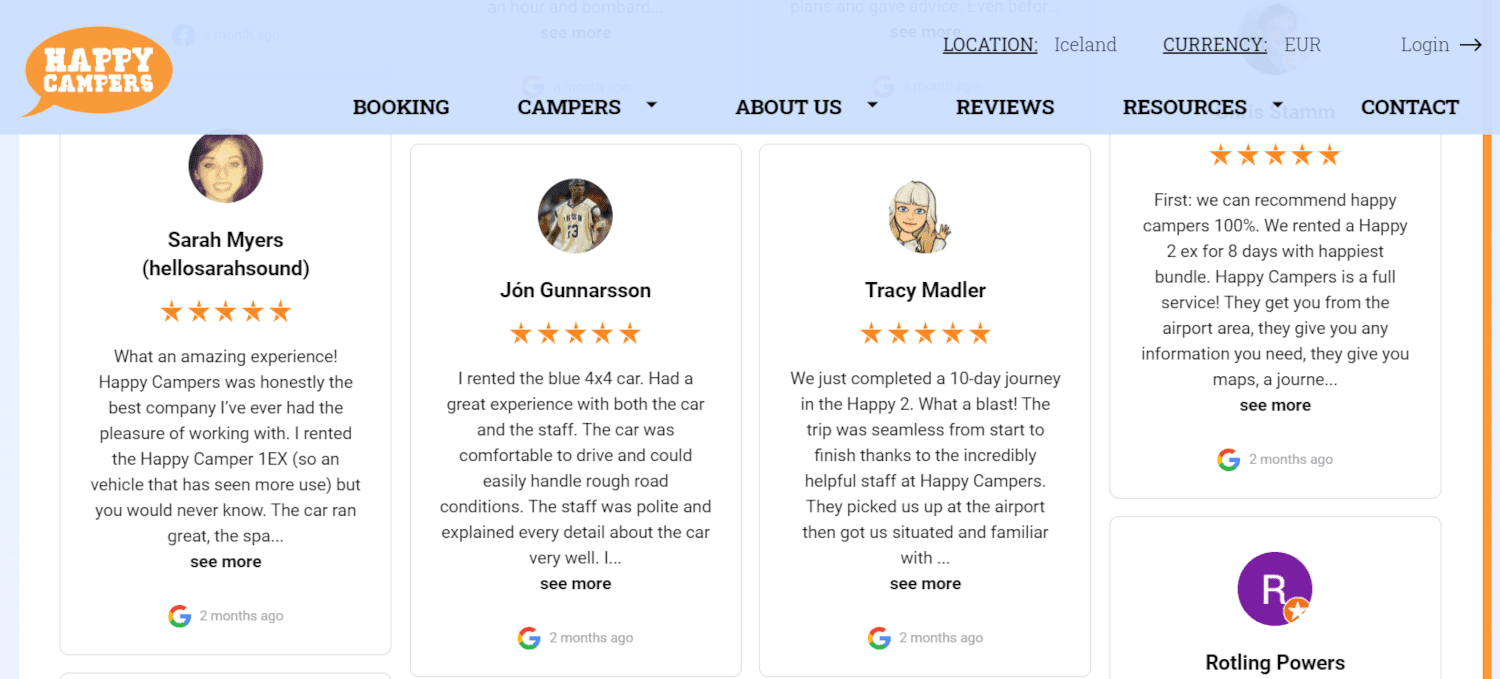 Google reviews on a dedicated page