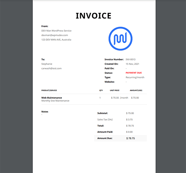 An invoice example