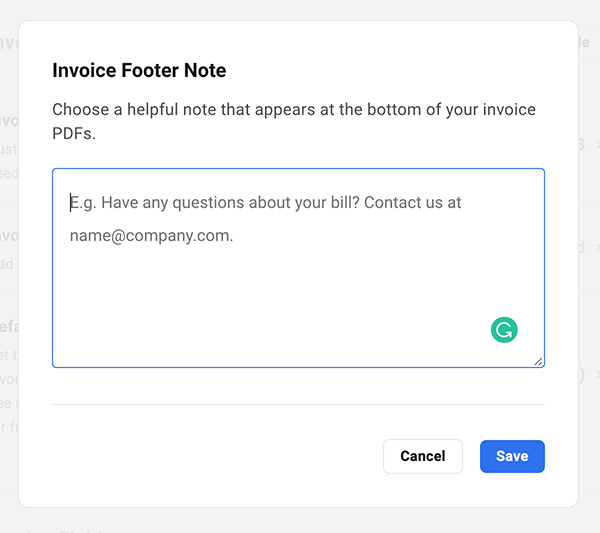 Invoice footer note.