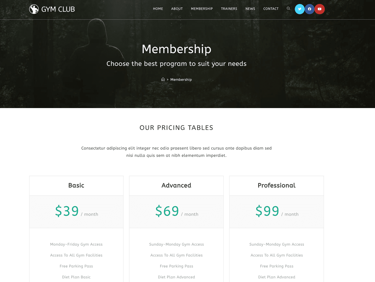 OceanWP membership site gym demo