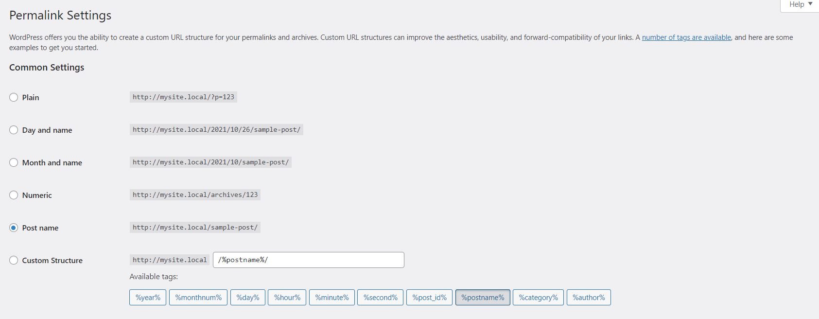 The permalinks settings in WordPress