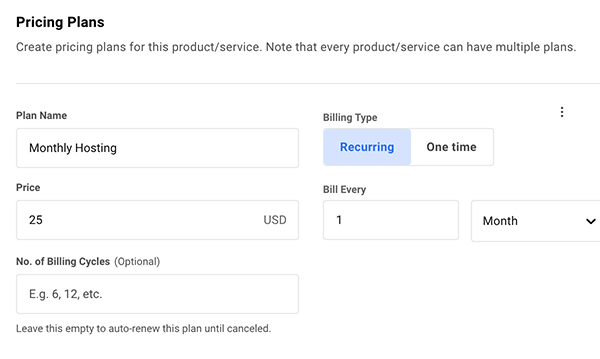 The recurring pricing plan option.