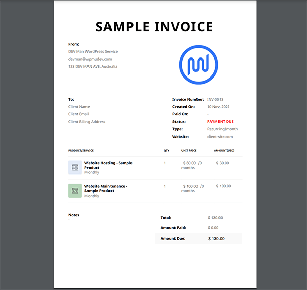 A sample invoice