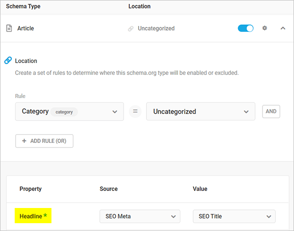 SmartCrawl: Schema Type Property - Article Headline