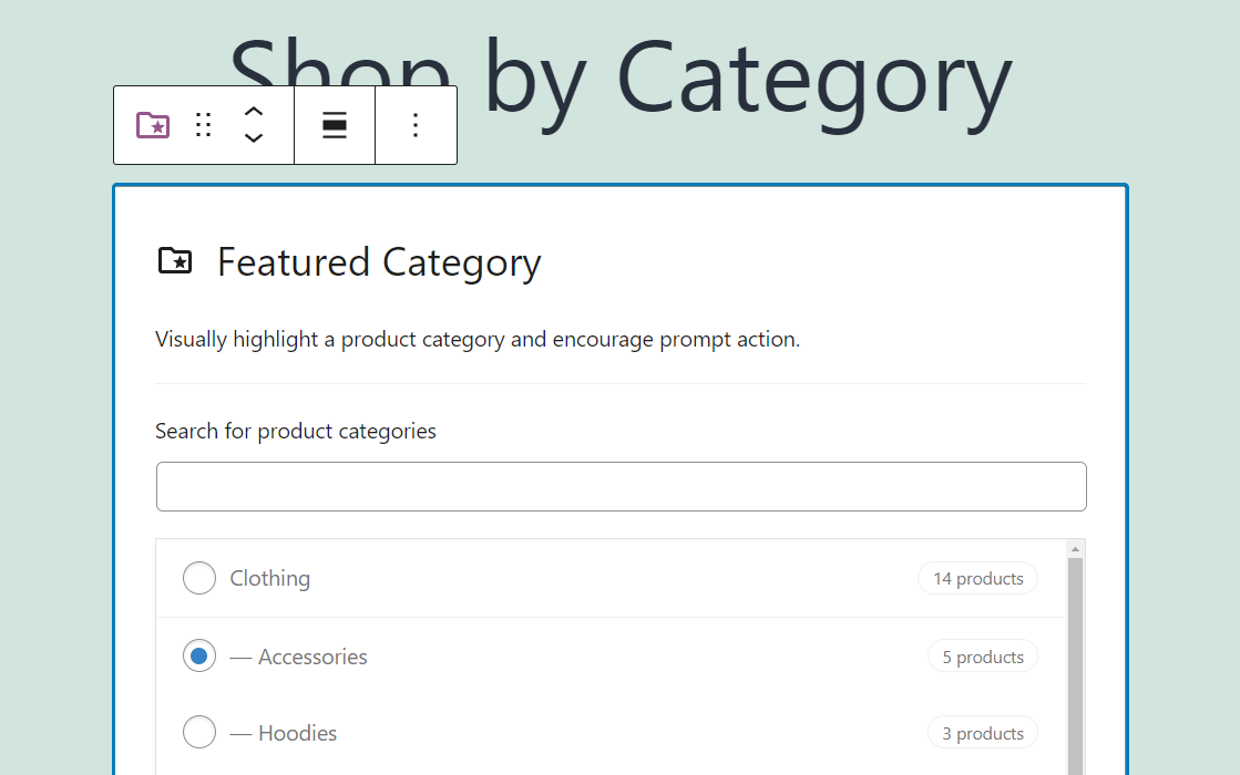 Selecting a featured product category in WooCommerce