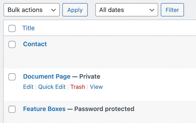 View password and private pages