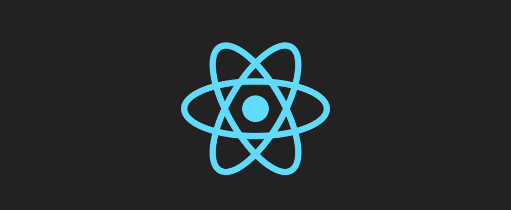 The React official logo of an electric blue atom over a black background.