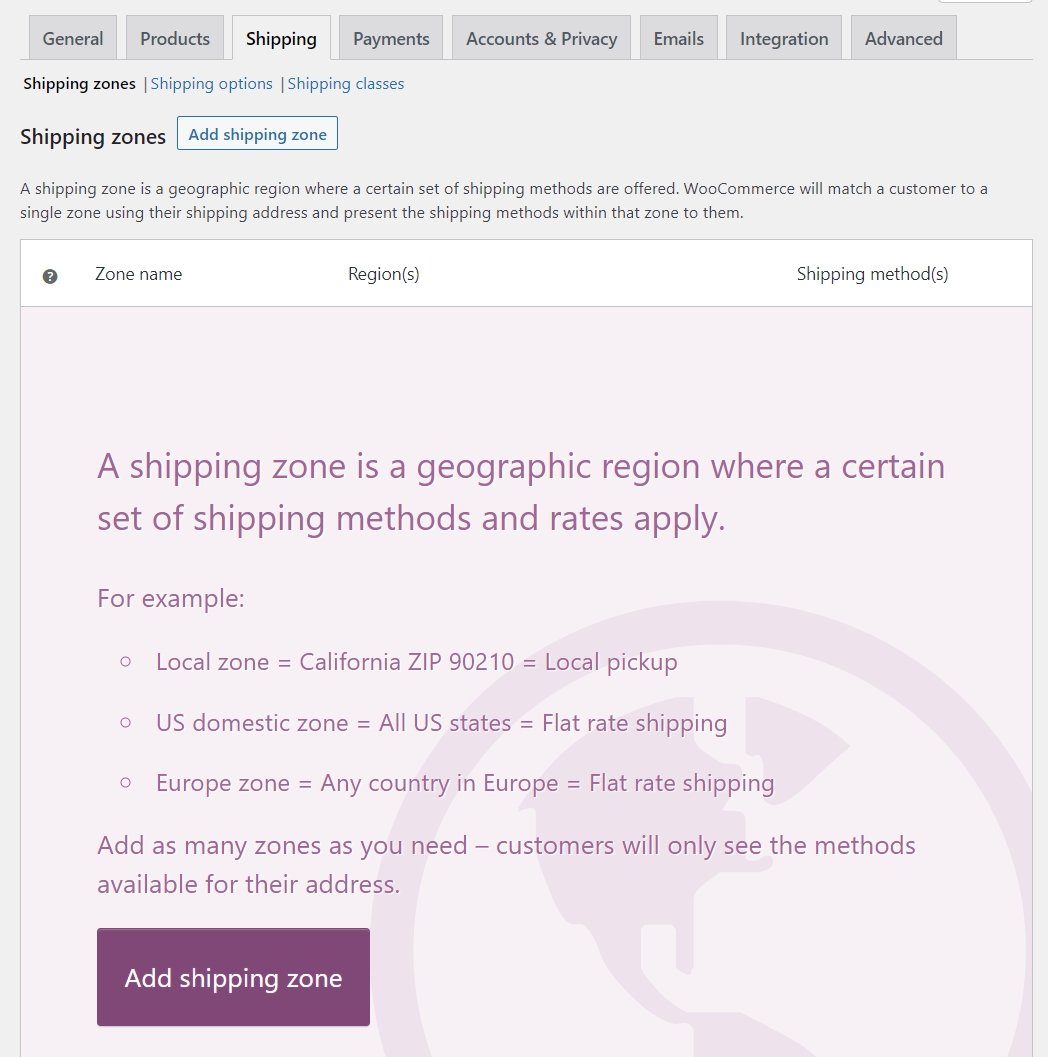 Configuring shipping zones in WooCommerce