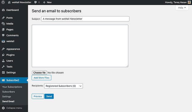 wordpress email plugins: subscribe2