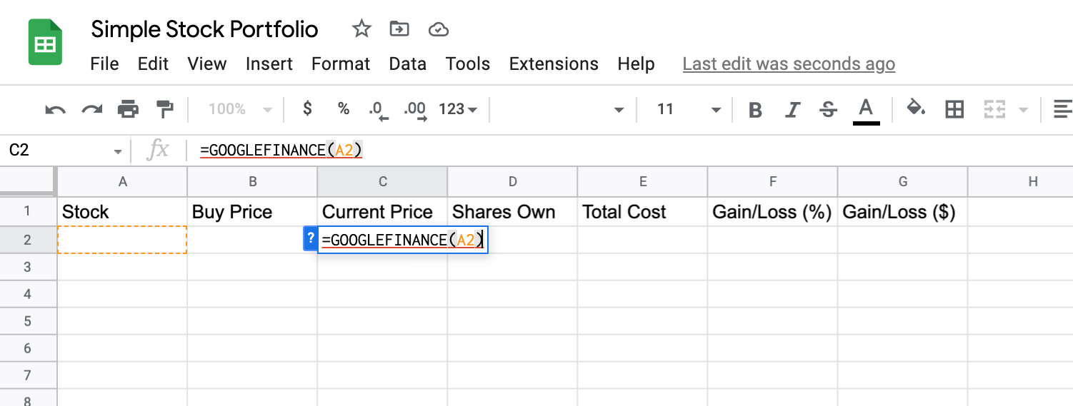 add googlefinance(a2)