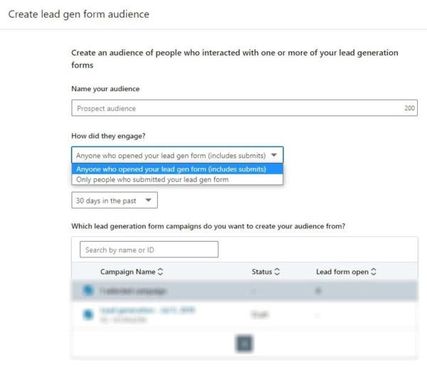 Create lead gen form audience for LinkedIn retargeting