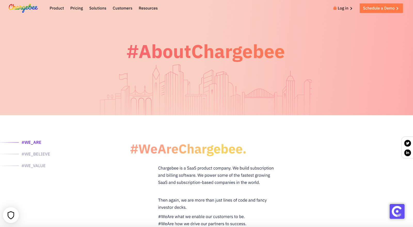 Chargbee’s About Us page is an essential component of its site.