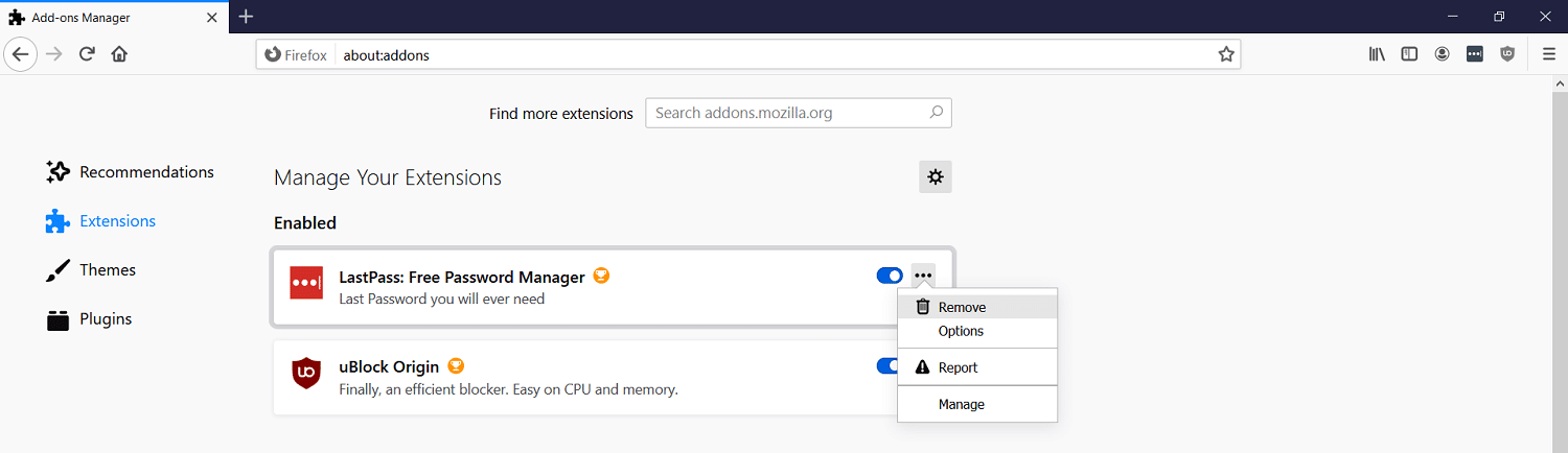 Remove Firefox extension