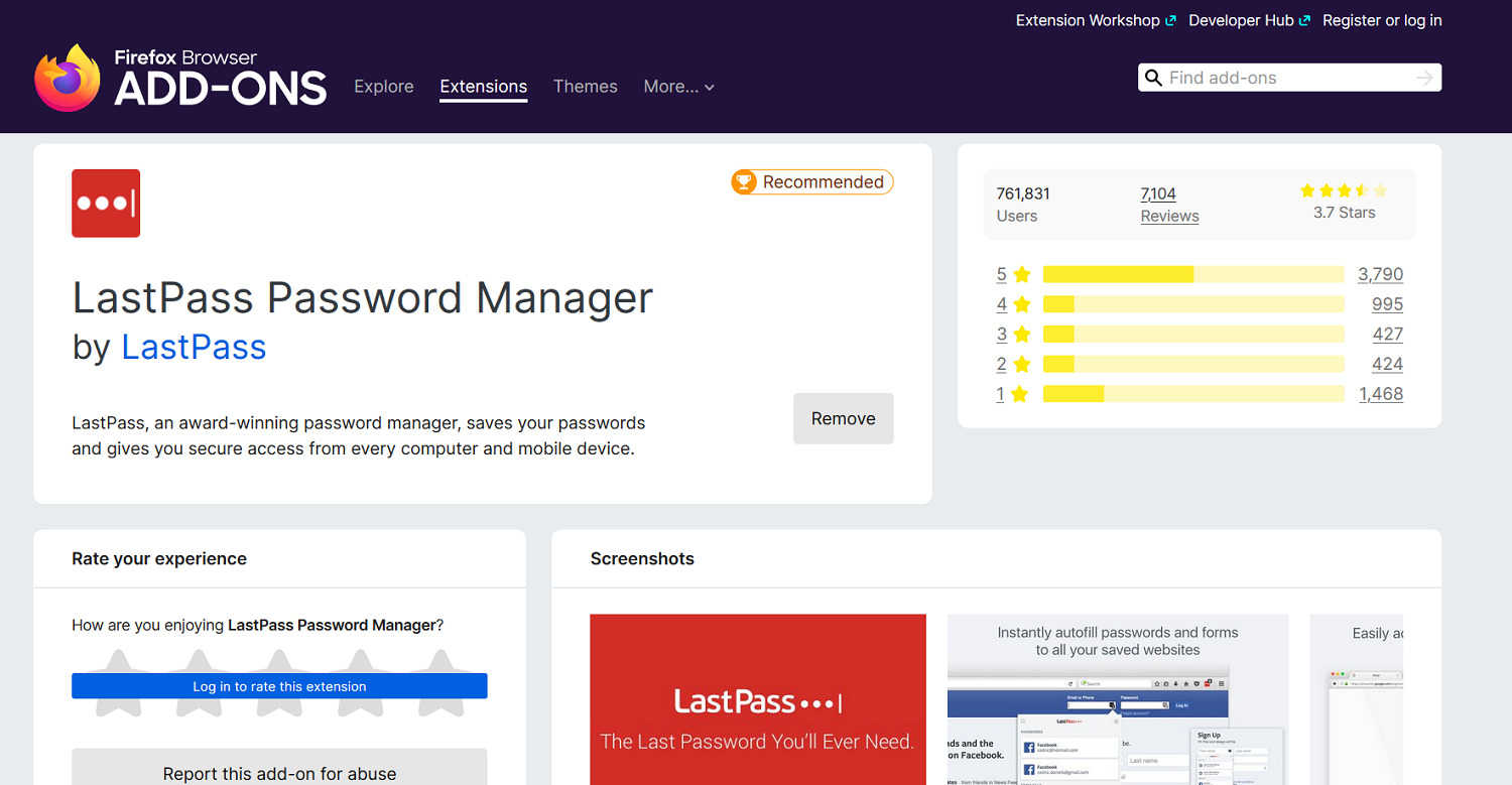 LastPass Password Manager Firefox extension