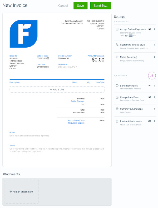 Example of a Freshbooks invoice