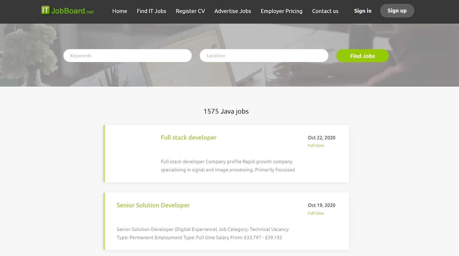 A screenshot of the JobBoard website
