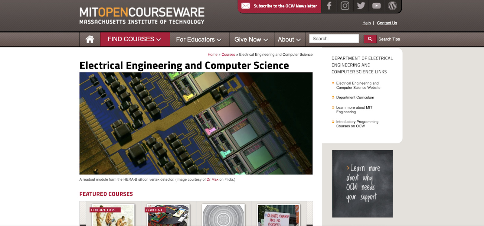 The MIT OpenCourseware homepage