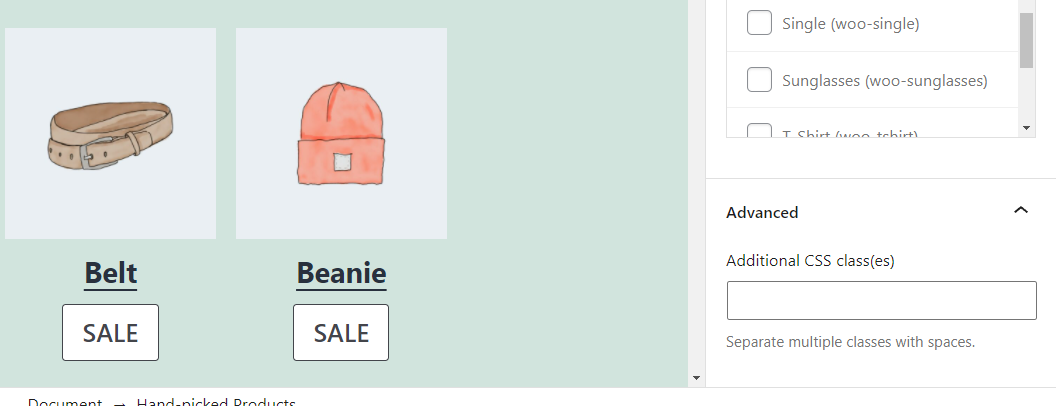Adding CSS classes to the Hand-Picked Products block in WooCommerce