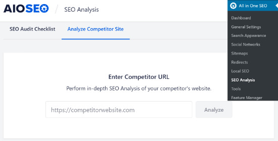 AIOSEO Analyze Competitor Site