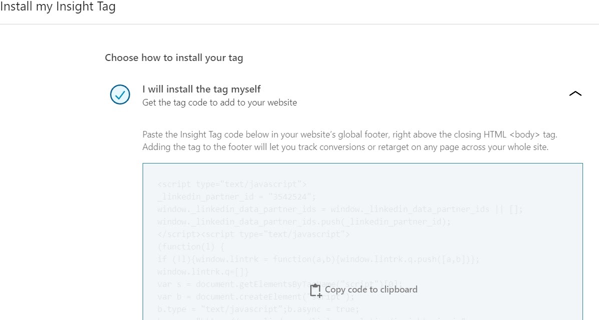 Installing an insight tag for LinkedIn retargeting