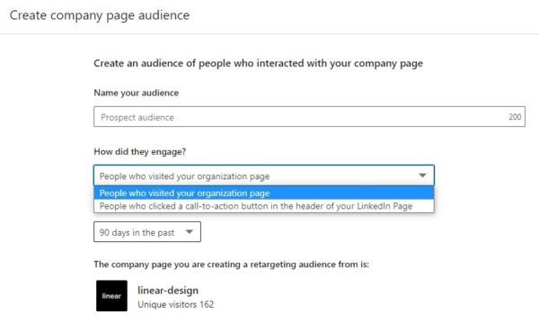 Create company page audience for LinkedIn retargeting