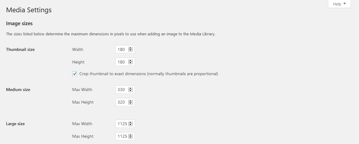 Examples of updated image sizes in Media Settings.