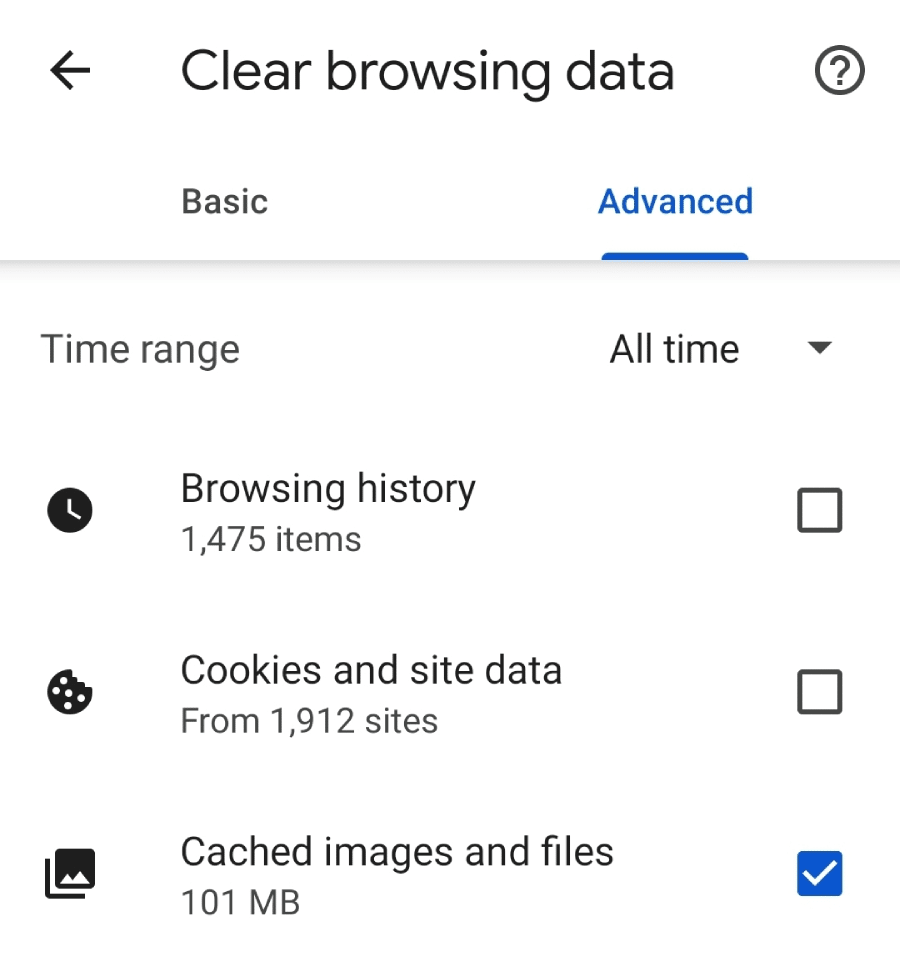 Clear browsing data in Chrome