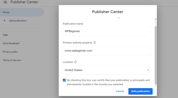 Enter publisher details