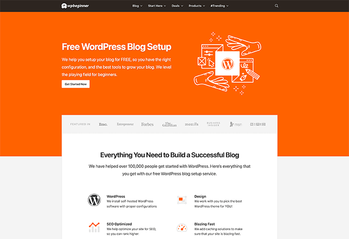 Free WordPress Blog Setup Landing Page