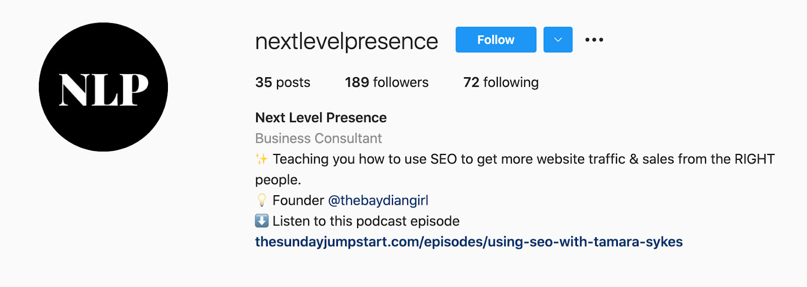 example of how to get more followers on instagram with an optimized profile 