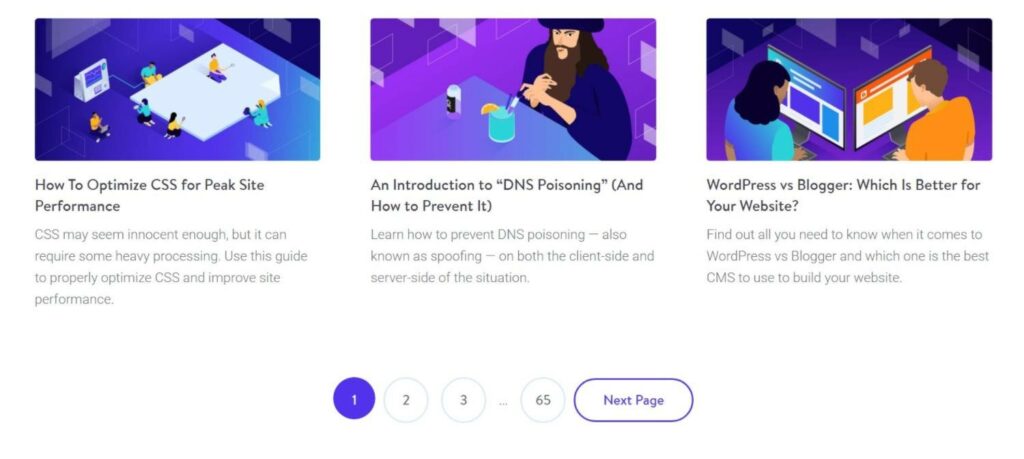 The Kinsta blog provides more pagination options, which makes it easier for visitors to navigate.
