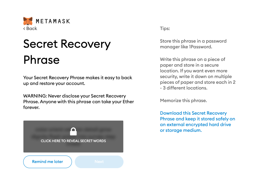 MetaMask - seed phrase