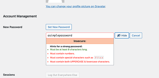 Password policy enforced