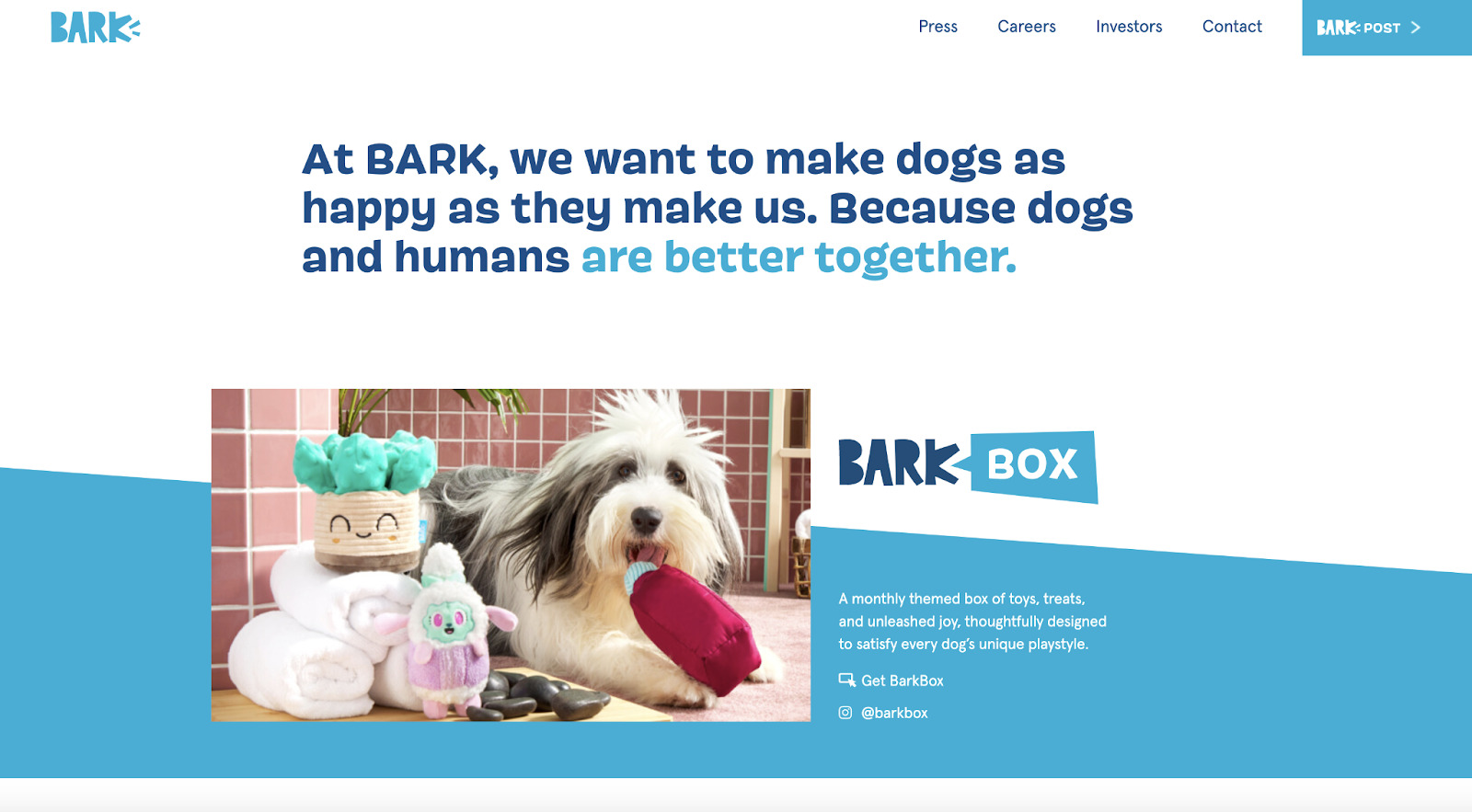BarkBox’s About Us page is inviting and engaging.