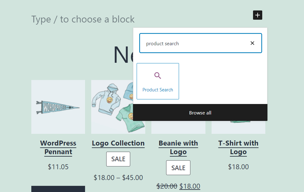 Adding a Product Search block