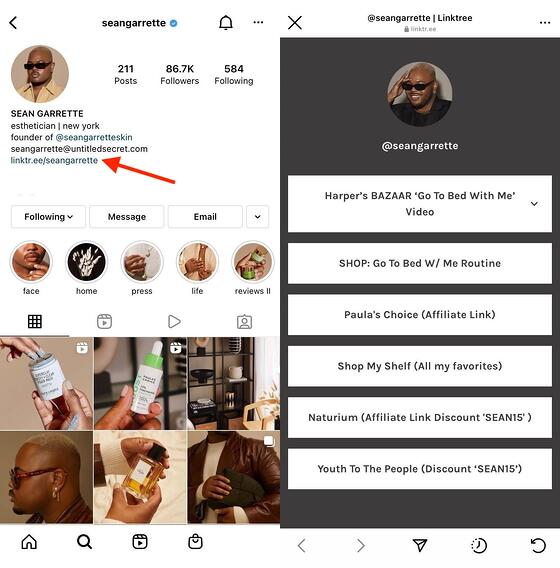 instagram linktree example: sean garrette