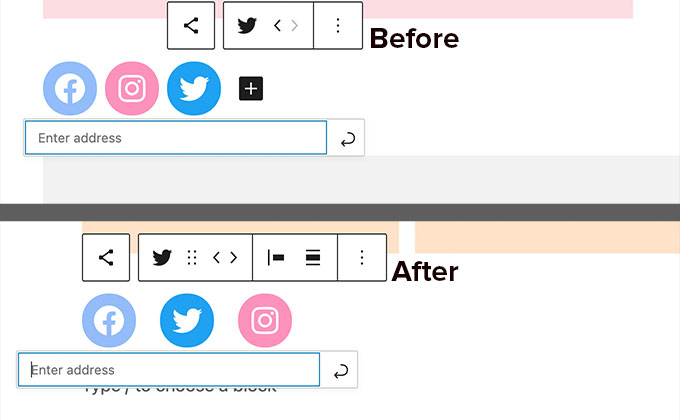 Social icons and button blocks absorb parent toolbar