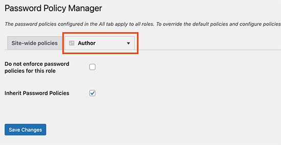 Set password policy for user roles