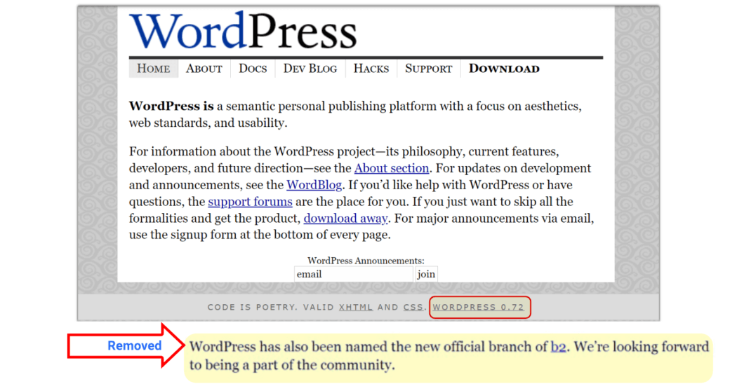 2003 Home, WordPress v0.72