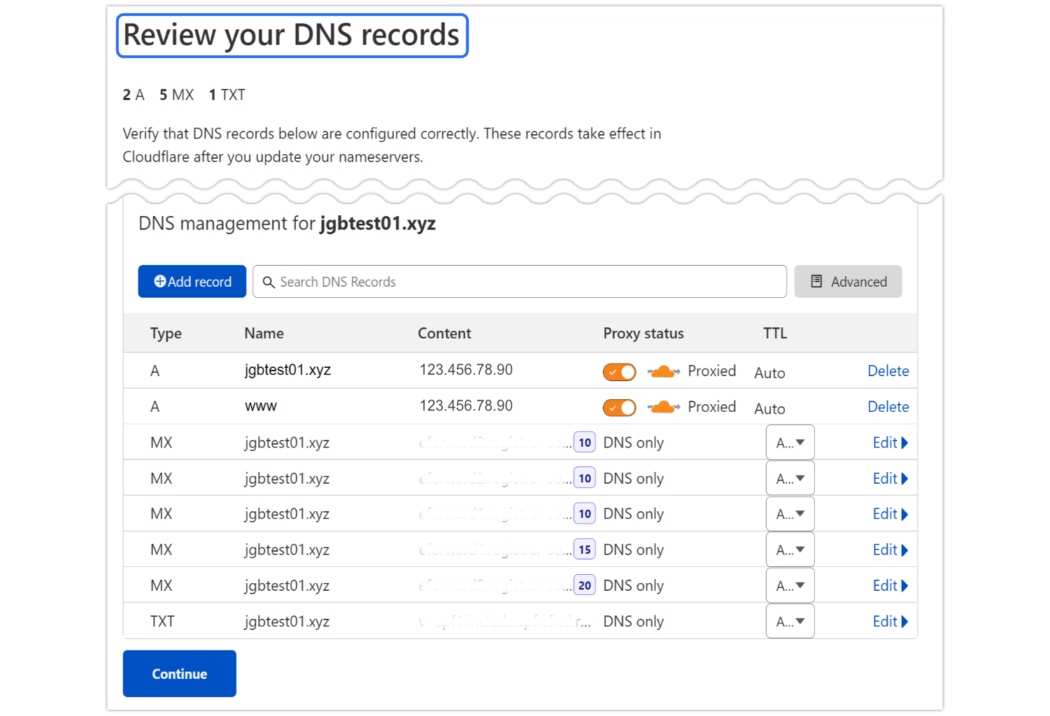 CF DNS records