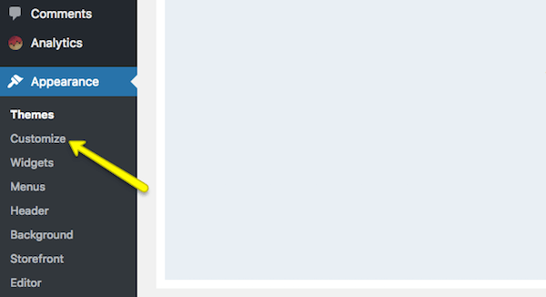 WordPress Menu: Appearance - Customize