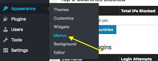 WordPress Menu: Appearance - Menus.