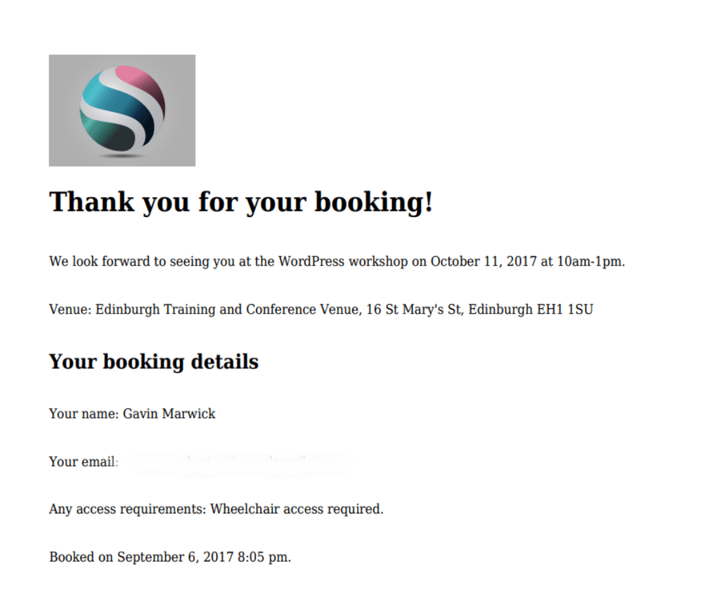 A booking confirmation PDF file