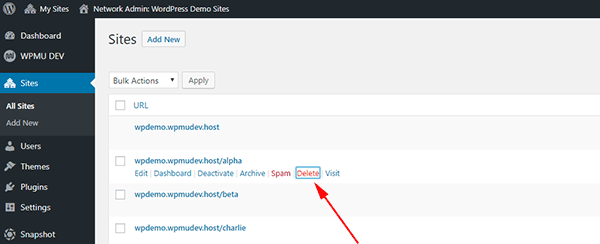 Resetting a Single Subsite on WordPress Multisite network by deleting and recreating it