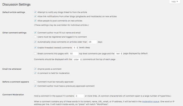 WordPress Discussion Settings screen.